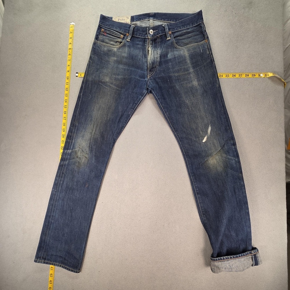 Polo Ralph Lauren‎ Jeans Mens 32x32 Selvedge Blue Med Wash Straight Whiskers